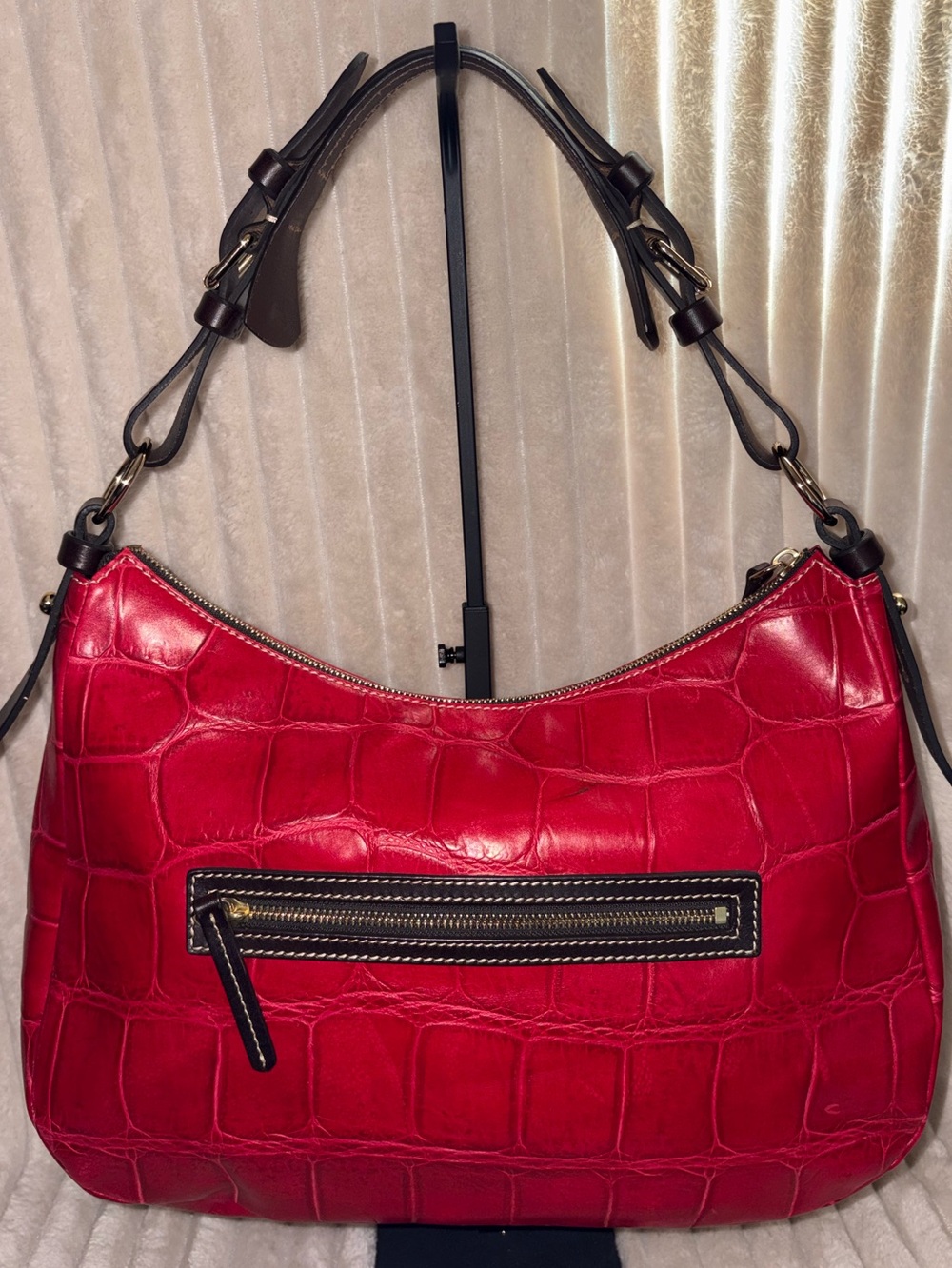 NWOT Dooney & Bourke Nile Red Croc Embossed Leather Shoulder Hobo Bag - Picture 6 of 11